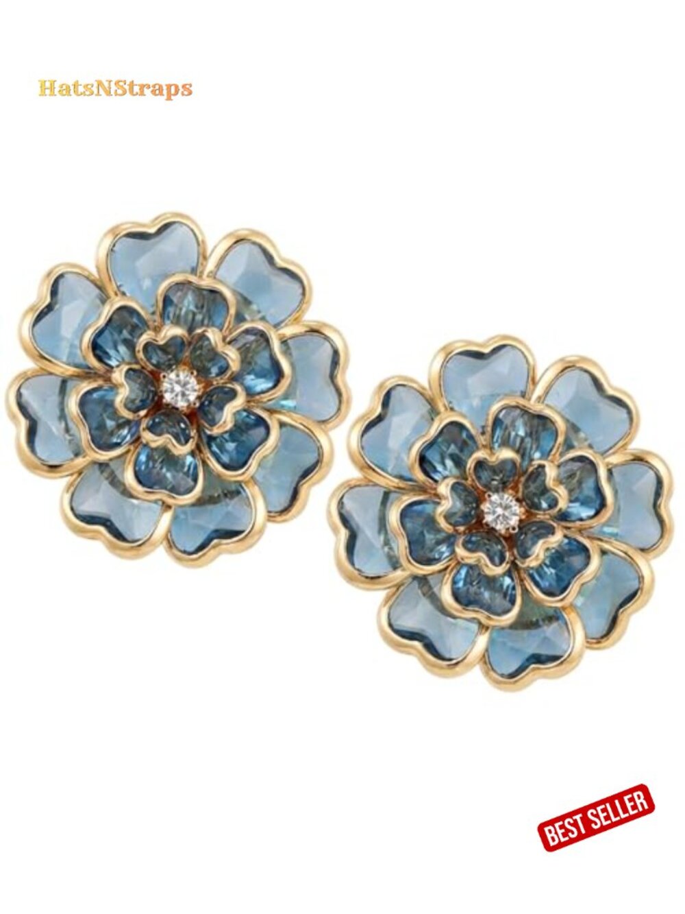Set of 2 Floral Crystal Button Covers for Blouses, Aluminum, Clip-On
